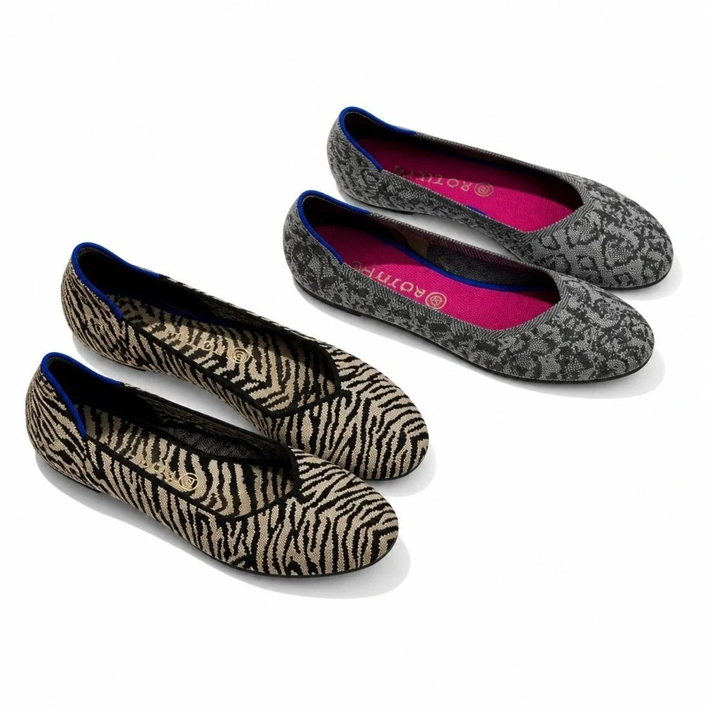 Rothys Womens 12 Zebra Floral Print Ballet Flats The Flat 2 Pair Bundle Wash